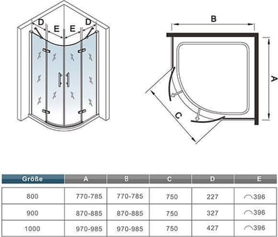 kwartronde douchecabine 90x90x195cm,dubbele draaideur,hoek-instap douchecabine,6mm helder veiligheidsglas,antikalk