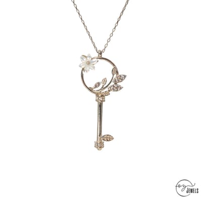OZ Jewels – Sleutel van Magnolia Ketting – Zilver – Zirkonia – Dames