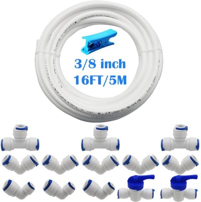 Dailygoods- Waterfilteraansluiting - 3/8" Fitting - 1/4" naar 3/8" Aansluiting - 5m Slang - Combo Kit met Afsluitklep - Geschikt voor Warm/Koud Water - Waterfilterkit