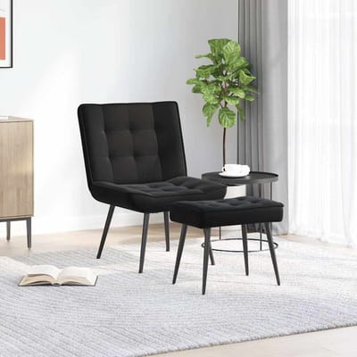 vidaXL - Relaxstoel - met - voetenbank - fluweel - zwart