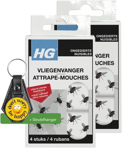 HGX Vliegenvanger - Kleefband - Bevat Géén Giftige Stoffen - 2 x 4 stuks - inclusief sleutelhanger