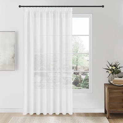 Vitrage in panelen, moderne vitragegordijnen voor ramen, gordijnen voor de slaapkamer met potloodplooien, 1 stuk, 300 x 240 cm, wit