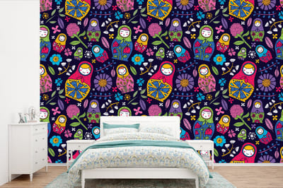 Behang - Fotobehang Matroesjka - Rusland - Bloemen - Breedte 360 cm x hoogte 240 cm