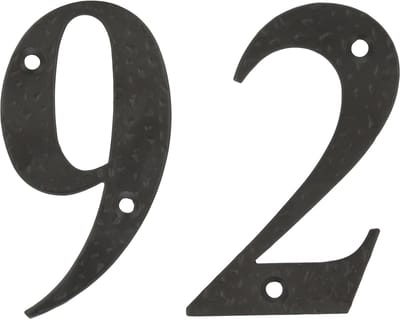 AMIG Huisnummer 92 - massief gesmeed staal - 10cm - incl. bijpassende schroeven - zwart