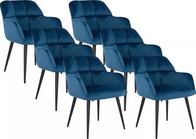 Vente-unique Set van 6 stoelen PEGA - Met armleuningen - Velours en metaal - Grijs
