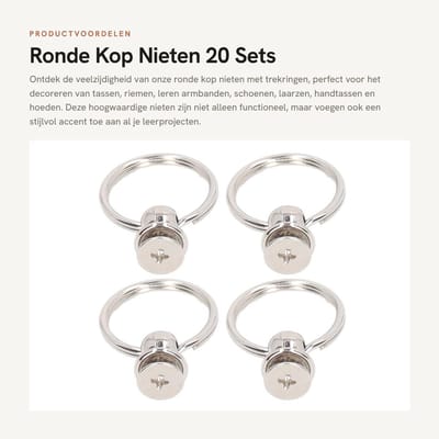 Dailygoods- Rivet 20 Sets - Ronde Kop - Met Trekringen - Voor Leerbewerking - Sterk en Duurzaam - Eenvoudig te Installeren - Leerrivet