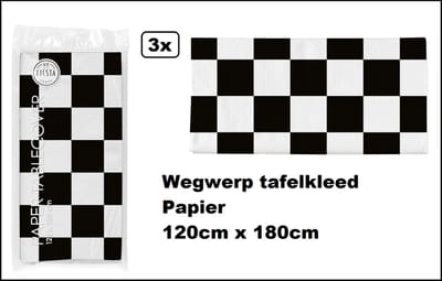 3x Wegwerp tafelkleed papier Race zwart/wit 120cm x 180cm - Festival thema feest party diner formule 1