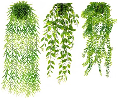 3 stuks kunstplanten met pot, 60/60/80 cm, kunstplant hangend, kunsthangplanten zoals echt, onderhoudsvrije klimop, kunstmatig voor boekenkast, decoratie, balkondecoratie, keukendecoratie