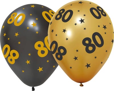 6 Ballonnen 12" 3 met goud / 3 zwart 80 jaar Golden Celebrations - Versiering Slinger Feestdecoratie Decoratie Verjaardag Jubileum Ballon Feest