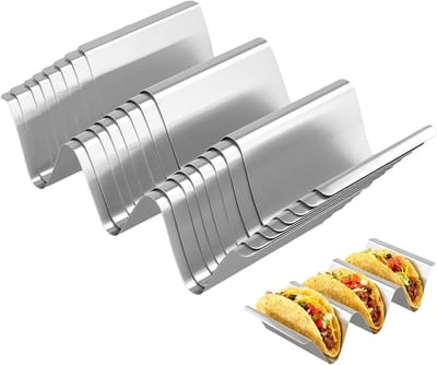 Set van 8 taco houders van roestvrij staal met handvatten, ideaal voor thuis en restaurants, 21.5 x 10 x 5 cm, stevig en duurzaam