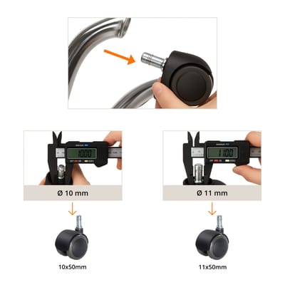 5x zinken wielen voor harde vloeren, geremd (11mm / 50mm) hjh OFFICE