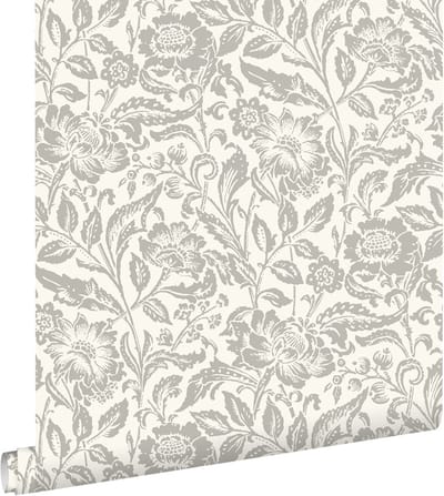 ESTAhome behang vintage bloemen grijs en wit - 50 x 900 cm - 132112