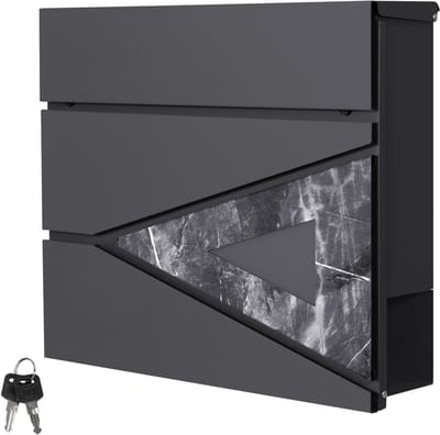 Brievenbus met krantenvak 37x36,5x11 cm antraciet/zwart marmer-look staal ML design, modern driehoekig ontwerp