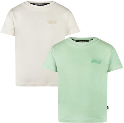 Koko Noko - NOOS-BOYS - Jongens - Biologische katoen - 2 Shirts - Off white - Faded green - Maat 92