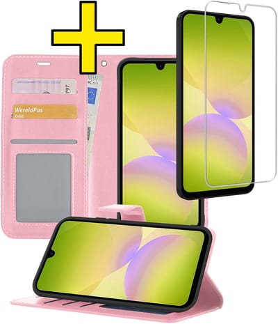 Hoesje - Met Screenprotector - Geschikt voor Samsung Galaxy A26 - Luxe Pasjeshouder - Bookcase Portemonee - Flip Case - Kunstleer Book Case - Flipcase - Book Cover - Walletcase - Portemonneehoes - Telefoonhoesjes - Lichtroze