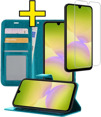 Hoesje - Met Screenprotector - Geschikt voor Samsung Galaxy A26 - Luxe Pasjeshouder - Bookcase Portemonee - Flip Case - Kunstleer Book Case - Flipcase - Book Cover - Walletcase - Portemonneehoes - Telefoonhoesjes - Turquoise