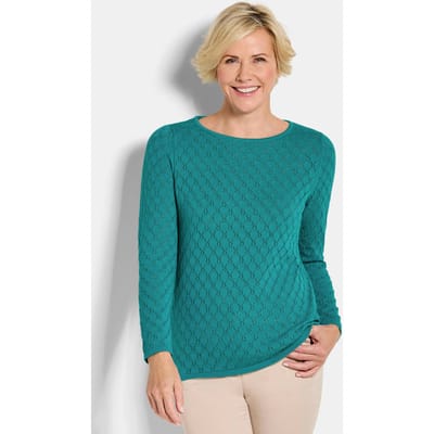 Tricot pullover met honingraatstructuur - smaragd - Gr. 19 van Goldner Fashion