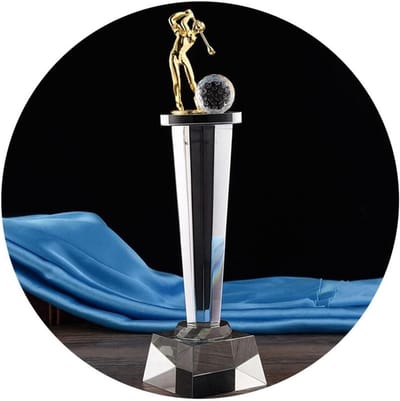 Kristallen Trofee - Golf Prijs - Wedstrijd Beloning - Gedetailleerd Snijwerk - 30 cm - Transparant