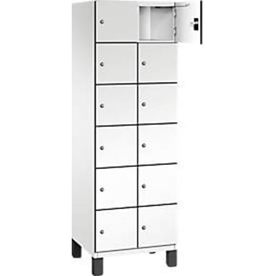 C+P Cambio lockerkast, 2 vakken, 12 vakken, op poten, B 600 x D 525 x H 1980 mm, verkeerswit/wit