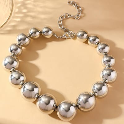 Collier punk polyvalent et exquis pour femme, chaîne de clavicule, chaîne de cou, tempérament, perles rondes exagérées, haute beauté beige
