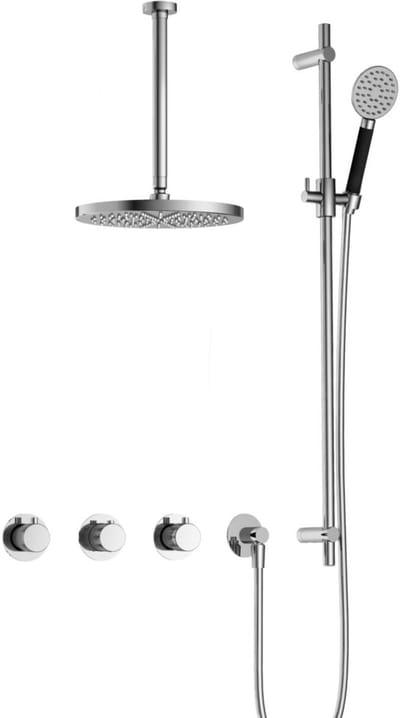 Hotbath Cobber X IBSX70 inbouw regendoucheset met ronde handdouche aan glijstang en 20cm ronde hoofddouche aan 30cm plafondarm chroom