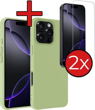 Hoesje - Met 2x Screenprotector - Geschikt voor Apple iPhone 16 Pro - Sterk & Shockproof - Telefoon Hoes - Back Cover - Siliconen Case - Telefoonhoes - Groen