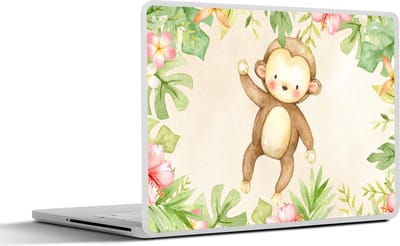 Laptop sticker - 17.3 inch - Aap - Bloemen - Aquarelverf - 40x30cm - Laptopstickers - Laptop skin - Cover