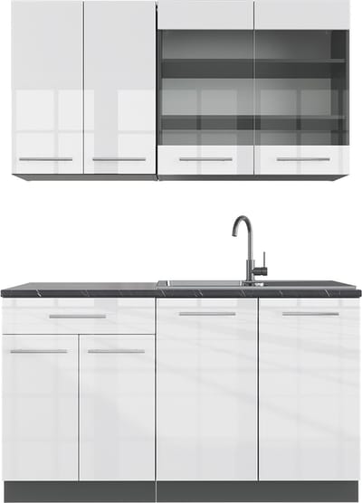 Vicco Fame-Line Eenpersoonskeuken – 140 cm, WB Antraciet Wit hoogglans/antraciet