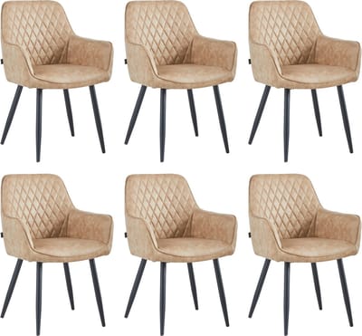 Colenis® - Beverly Eetkamerstoel – Set van 6 – Sand - Microvezel – Industrieel & Comfortabel - Met Armleuning