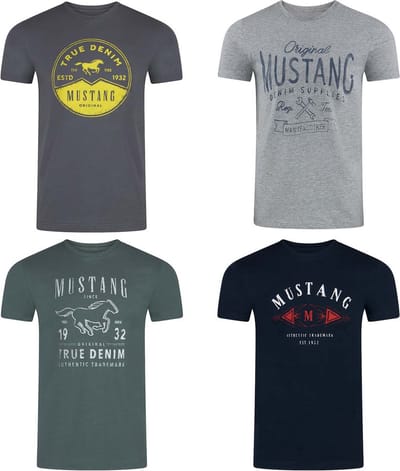 Mustang Heren T-Shirt 4-pack Mustang heren-T-shirt regular fit Veelkleurig S Ronde Hals Volwassenen Opdruk Print Shirts
