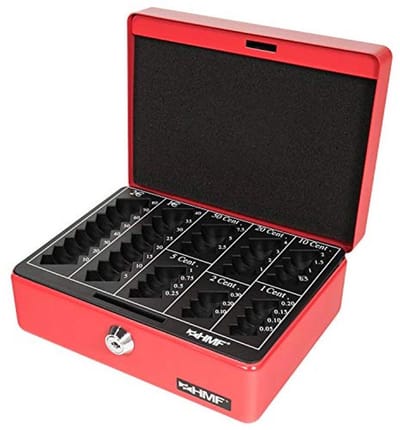 Geldcassette Euro muntbord 20 x 16 x 9 cm - rood - met cilinderslot - veilig en draagbaar - ShopVlot