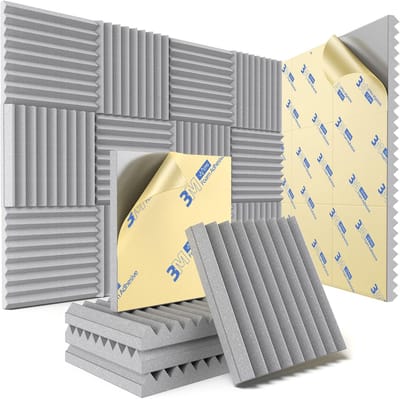 Geluidsabsorberende Panelen - Zelfklevende Akoestische Schuimtegels 30x30x5 cm - Hoge Dichtheid - Grijze Geluidsisolatie - 12-Pack