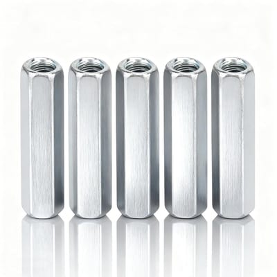Set van 5 Lange Hex Moeren voor Coupling, Gegalvaniseerd Staal, M6 x 40, Duurzaam en Sterk