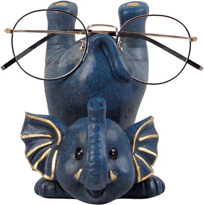 Olifant Brilhouder - Lenzenvloeistof Standaard - Bureau Decoratie - Handgemaakt Hars Design - 10 x 13 cm - Blauw