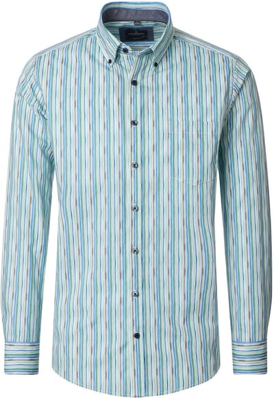 CASA MODA Sport casual fit overhemd - popeline - wit met groen en blauw dessin - Strijkvriendelijk - Boordmaat: 39 - 40