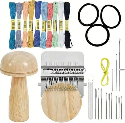 Mini stopweefgetouw - Kleine stopweefgetouw - paddenstoel gebreide patchkit - patchmaker breiset - met 14 haken, klein weefgereedschap - voor handwerk, doe-het-zelf weven, reparatie, beginners, herstellen van jeans sokken