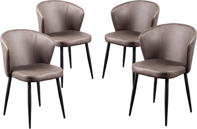 Lina® Wave Eetkamerstoelen Antraciet - Set van 4 - Microfiber
