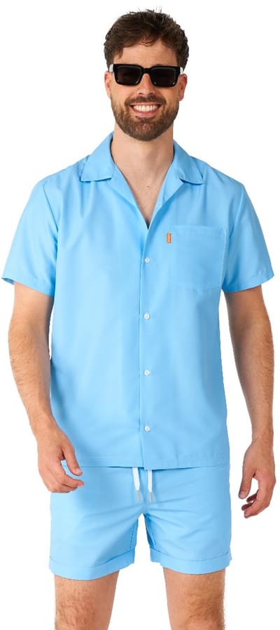 OppoSuits Cool Blue - Heren Zomer Set - Bevat Shirt En Shorts - Festival Outfit - Blauw - Maat: M