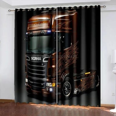 3D vrachtwagen bedrukte verduisteringsgordijnen auto bedrukt raamgordijn voor woonkamer slaapkamer gordijnen decor 183x214cm op maat W110xH220(CM)x2PCS-Rod pocket