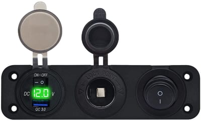 ProRide 12V USB Autolader 1 Poort - 5V/2.4A - Drievoudig inbouw paneel - Sigaretten stopcontact en Schakelaar