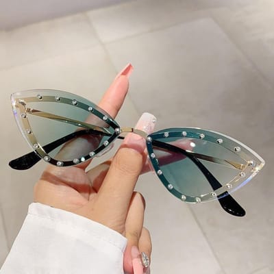 Gradient Cat Eye Zonnebril Retro Multicolor UV400 Bescherming Randloze Zonnebrillen Nieuwe Stijlvolle Feestzonnebrillen voor Vrouwen & Mannen Gradient Green