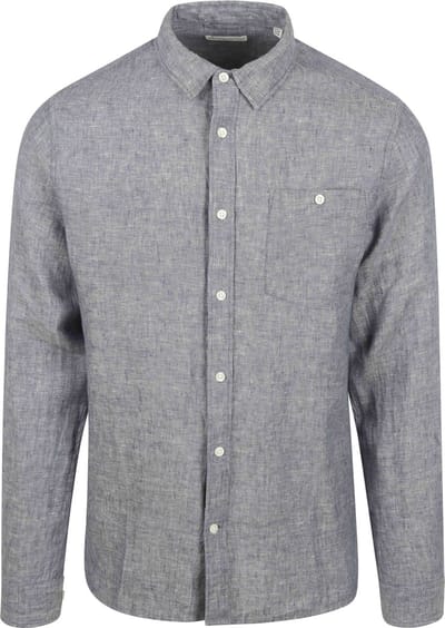 KnowledgeCotton Apparel Overhemd Linnen Vintage Indigo - Maat L - Heren - Overhemden Casual