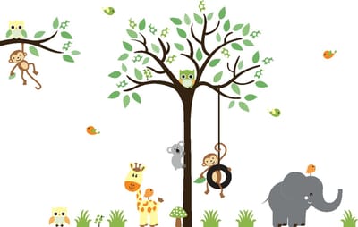 Muurstickers - Stijlvolle dieren in de jungle - Zelfklevende stickers - 70x95cm