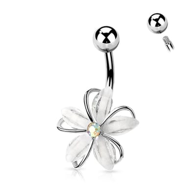 Navelpiercing CZ steen wire witte bloem - zilver - LMPiercings