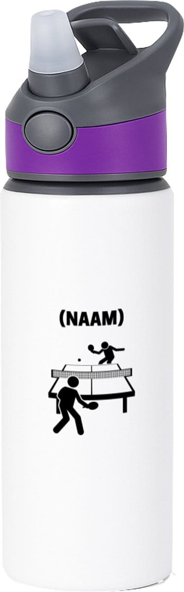 Hacebo® - Tafeltennis met eigen naam waterfles met rietje paars - Sport - Tafeltennisser - Ping pong - water fles - 650ML