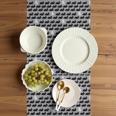 ABAKUHAUS Konijnentafelloper, terugkerende konijnenopstelling, eetkamerkeuken rechthoekige decoratieve tafelloper, 40 x 180 cm, lichtgrijs Coke Gray