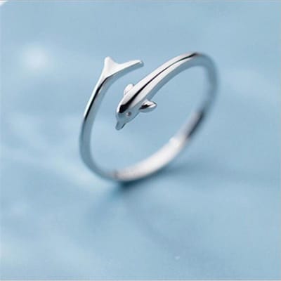 Bijoux Populaires Mode Mignon Animal Argent 925 Personnalité Dauphin Poisson Exquis Ouverture Anneaux en Argent R021 argenté