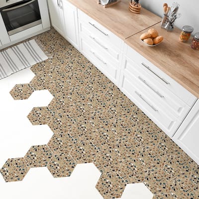 Antislip vloerstickers met beschermlaag - TERRAZZO HEXAGONS FORIO - 40x90cm - 10 zeshoekige stickers 20x18cm