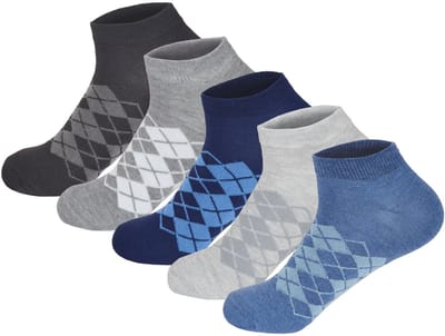 Geruite sneakersokken | Heren sokken | Katoen | Merk: Gianvaglia | Maat: 35-40/ 41-46 | Kleur: Blauw | 5 Paar