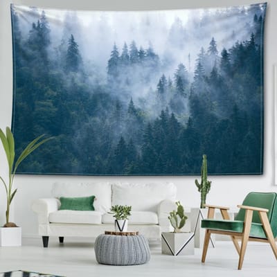 Misty Forest Wandtapijt Wandhanger Natuurlijk En Minimalistisch Landschap Boheemse Kunst Moderne Stijl Woondecoratie 95x73CM